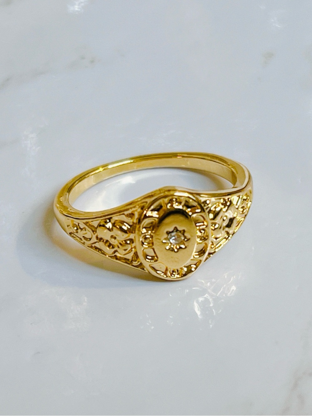 18k yellow gold plated Oval ring CZ diamond fits 7 to 7.5 bohemian
